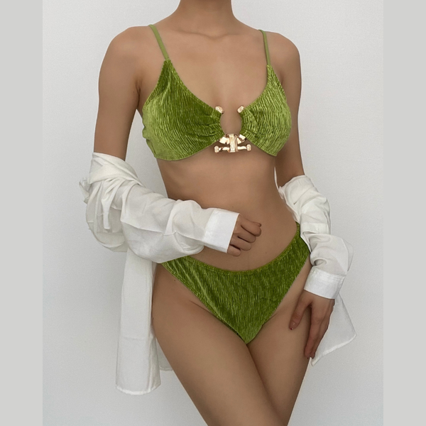 Maillot de bain 3 pièces texturé avec cordon de serrage