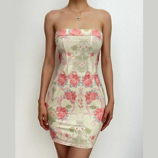 Robe tube dos nu à imprimé floral contrasté 