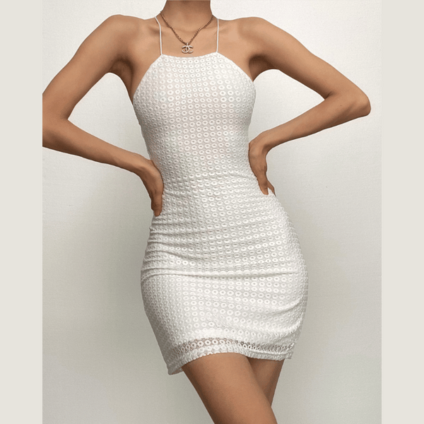 Mini-robe texturée à lacets croisés dans le dos et dos nu uni 