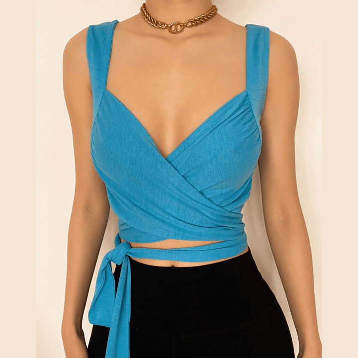 Self tie solid 2-way crop top - Halibuy