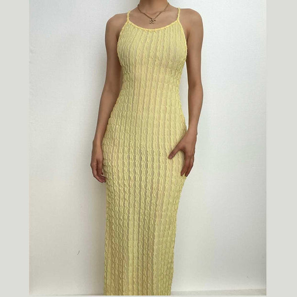 Cross back self tie backless u neck textured solid maxi dress  | red tango dress