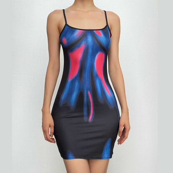 Mini-robe camisole dos nu à imprimé contrasté et col en U 