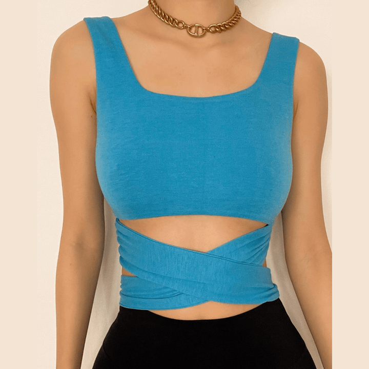 Self tie solid 2-way crop top - Halibuy