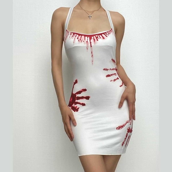 Mini-robe fendue dos nu à motif palmier contrasté 