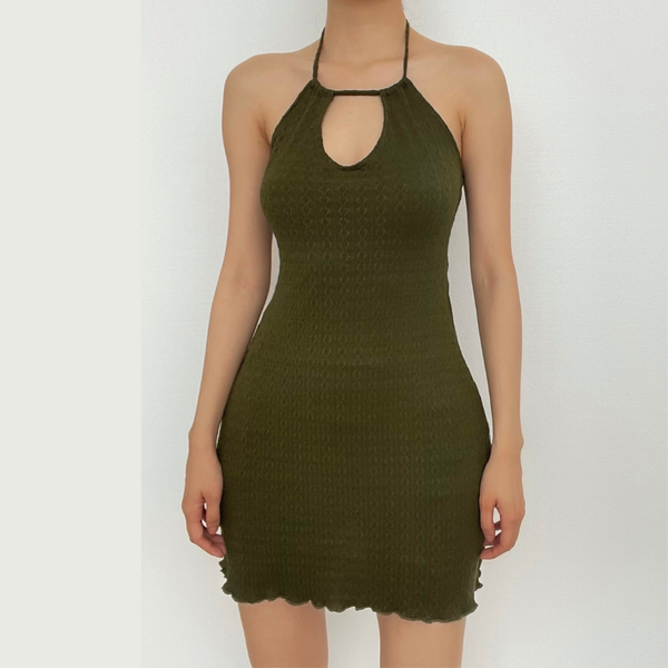 Robe mini à volants, texturée, ajourée, unie, à nouer soi-même 