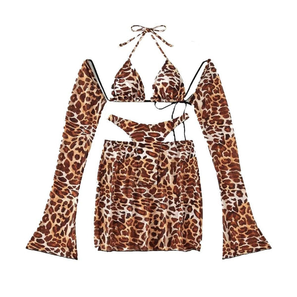 Maillot de bain 4 pièces avec mini-jupe à nouer et manches longues contrastées 