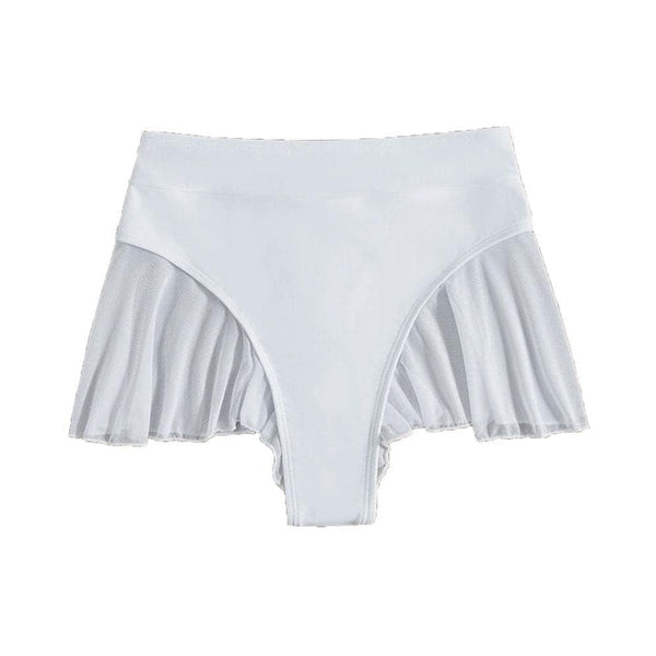 Solid mesh ruffle patchwork pant