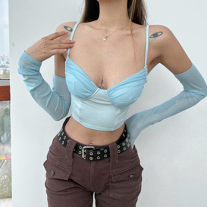Heart neck ruched cami crop top - Halibuy