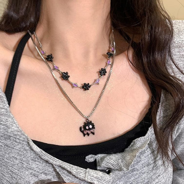 Collier pendentif chat multicolore 2 pièces 