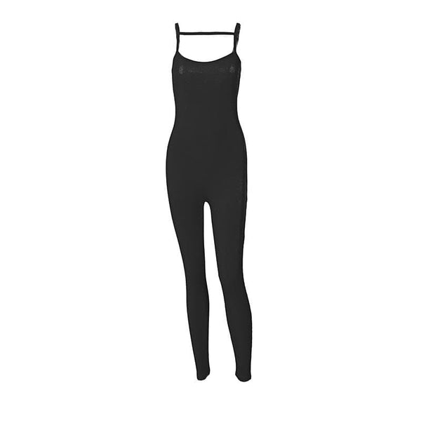Combinaison camisole dos nu à col en U côtelé uni
