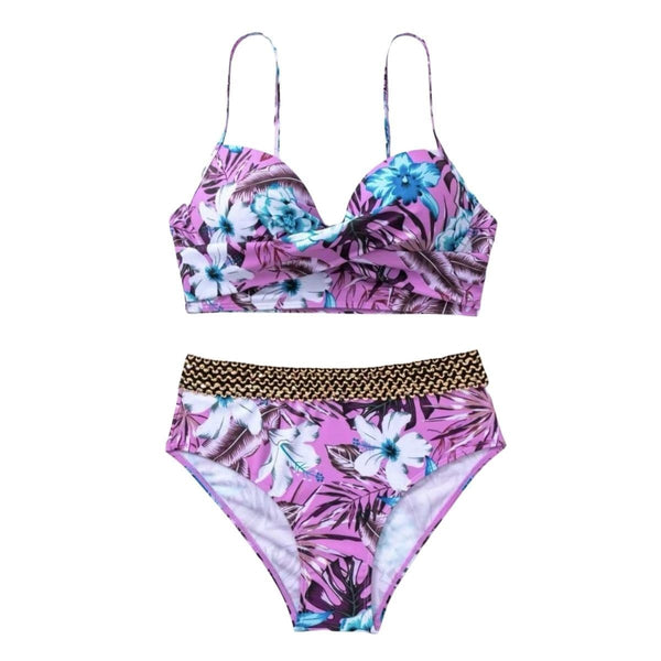 Maillot de bain bikini dos nu rembourré à motif floral contrasté