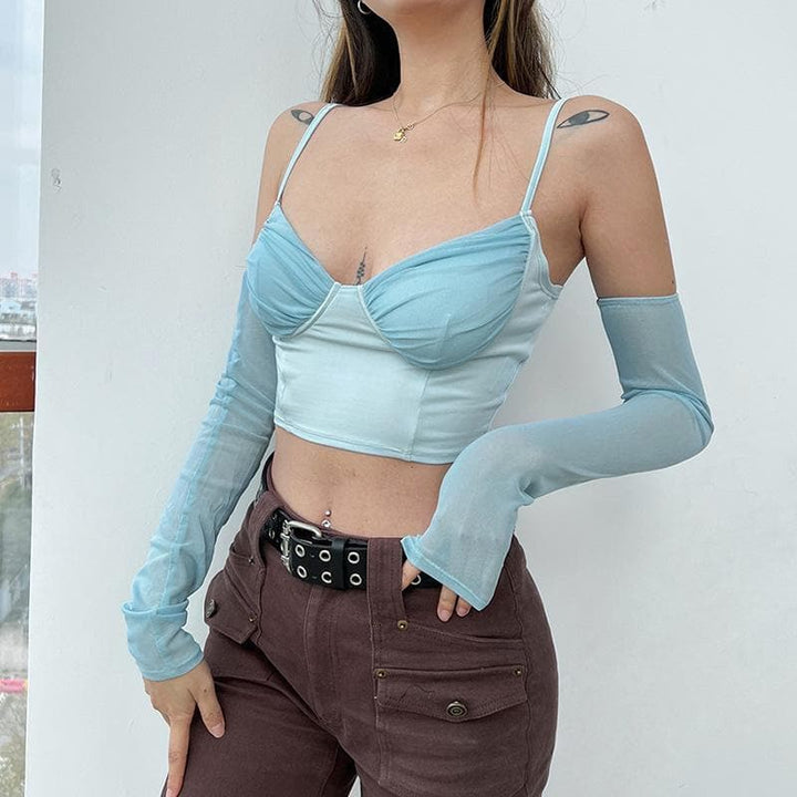 Heart neck ruched cami crop top - Halibuy