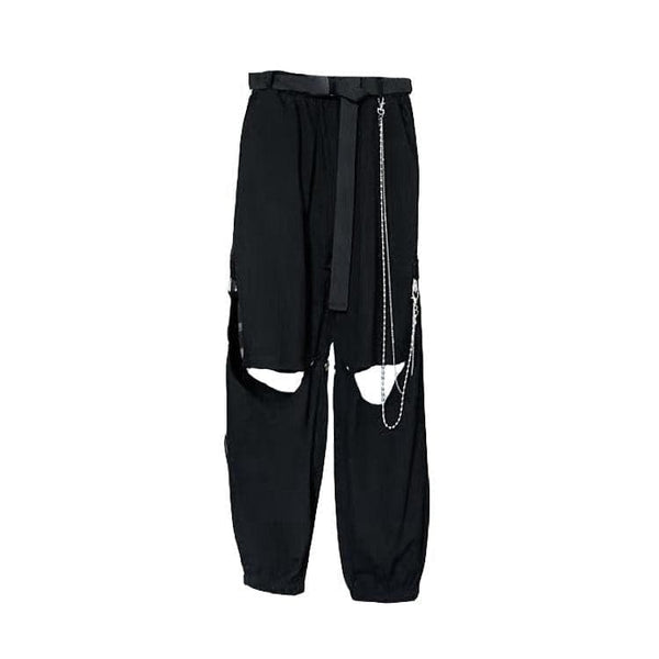 Pantalon cargo à ceinture bidirectionnelle solide avec chaîne en métal creuse 