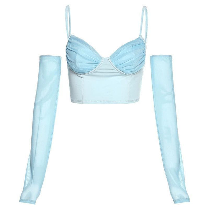 Heart neck ruched cami crop top - Halibuy