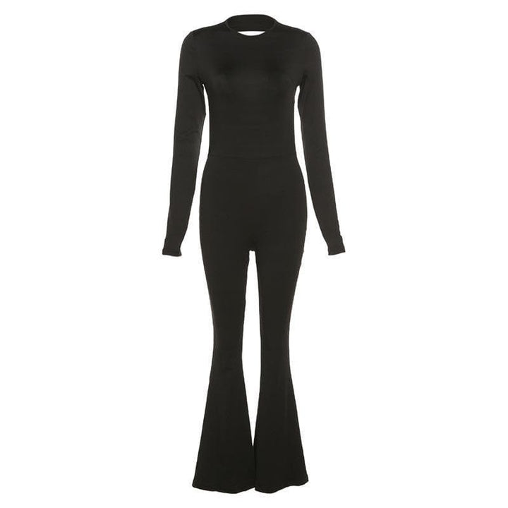 Crewneck lone sleeve open back flared jumpsuit - Halibuy