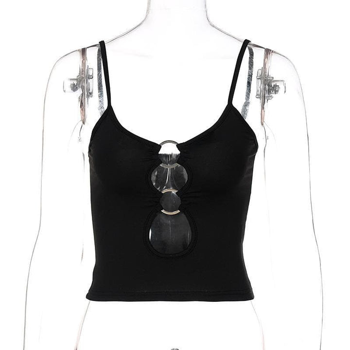 Hollow out low cut ring cami top - Final Sale - Halibuy