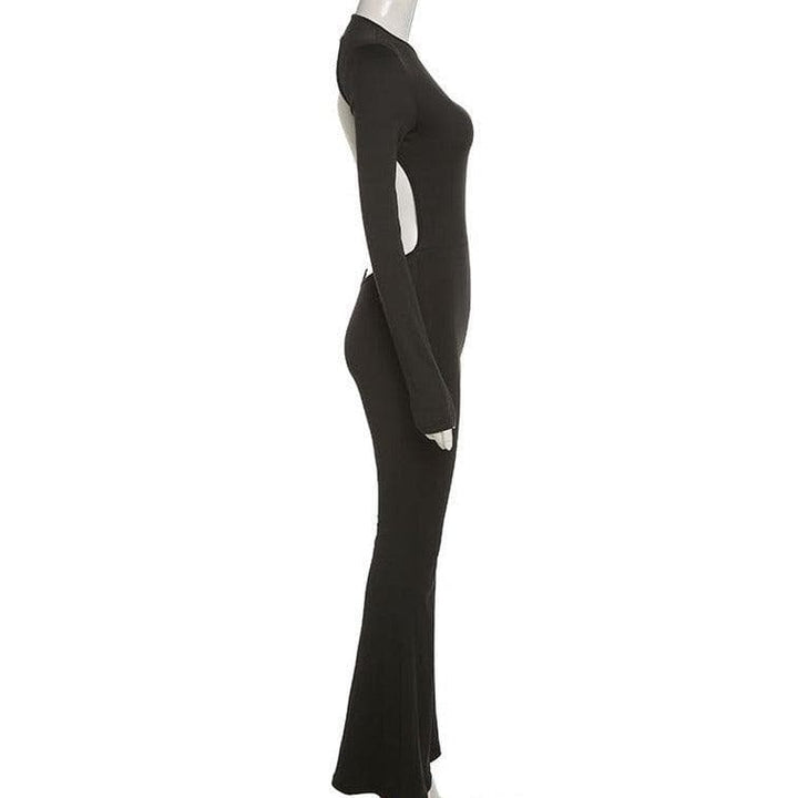 Crewneck lone sleeve open back flared jumpsuit - Halibuy