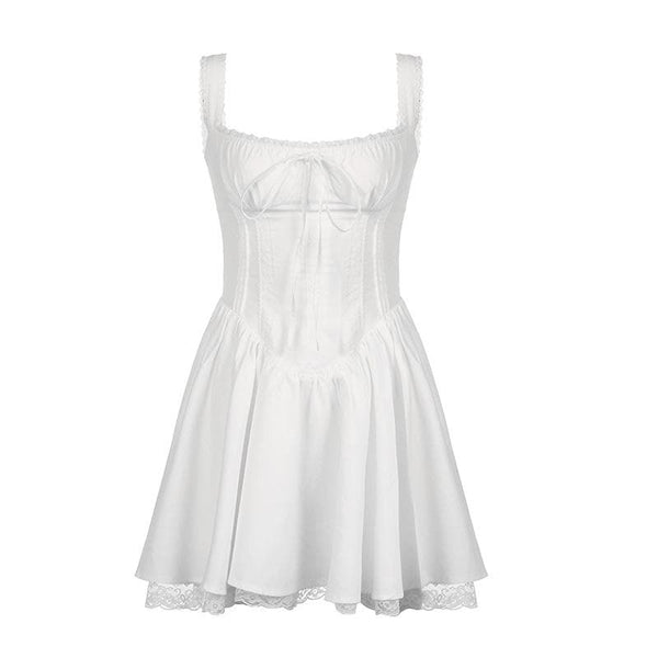 Zip-up lace hem ruched square neck backless solid mini dress