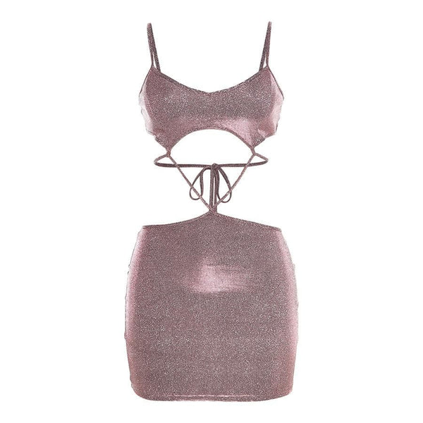 Robe courte à décolleté en V, texturée, ajourée et à nouer soi-même 