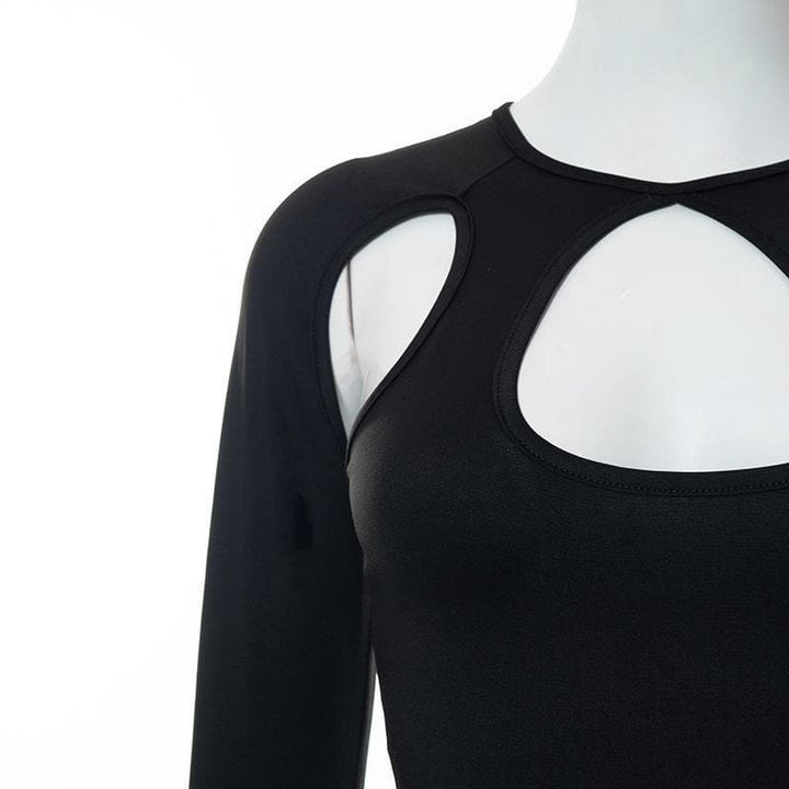 Long sleeve hollow out gloves solid crop top - Halibuy