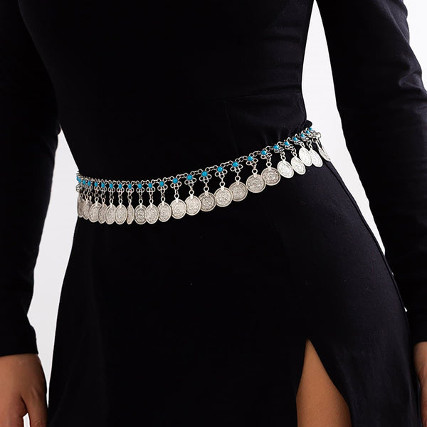 Chaîne de taille multicolore avec pendentif en forme de pièce de monnaie 