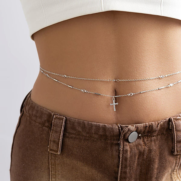 Pendentif croix 2 pièces chaîne de taille 