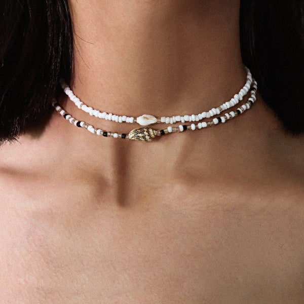 Collier ras du cou en perles d'argile, 2 pièces 