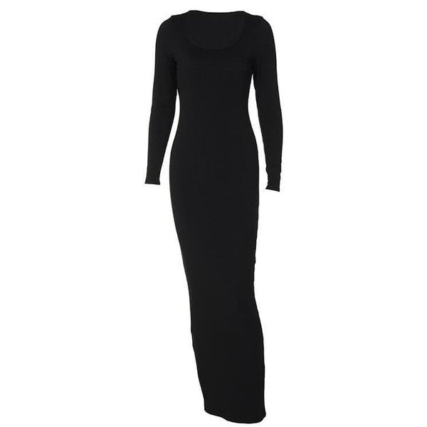 Long sleeve solid u neck maxi dress  | red tango dress