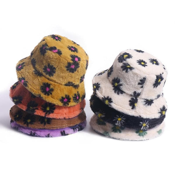 Chapeau de pêcheur moelleux à motif floral contrasté