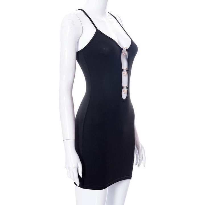 Heart ring hollow out cross back dress - Halibuy