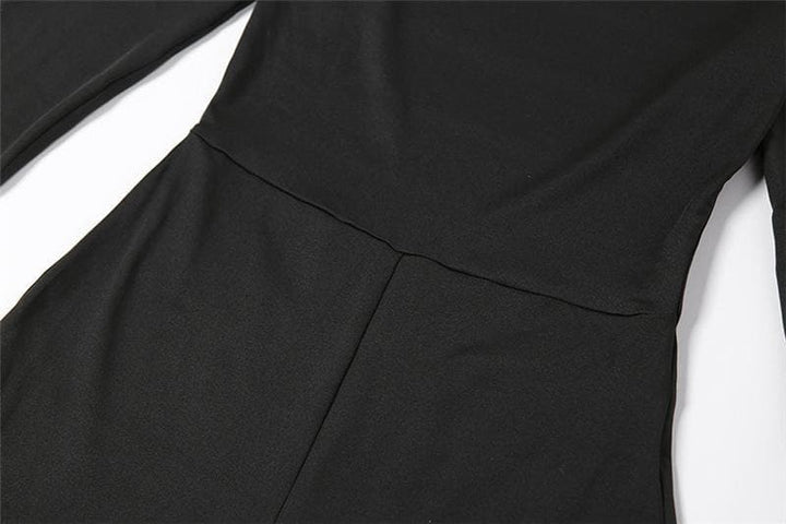 Crewneck lone sleeve open back flared jumpsuit - Halibuy