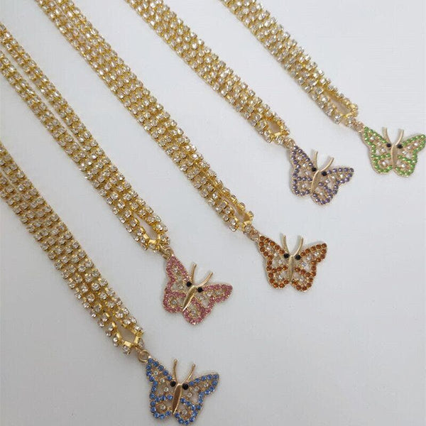 Collier ras du cou multicolore avec pendentif papillon 