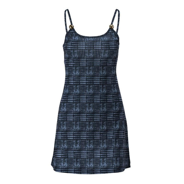 Robe camisole boutonnée à imprimé contrasté à carreaux et dos nu à col en U 