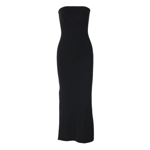 Robe midi tube unie sans manches avec dos fendu 