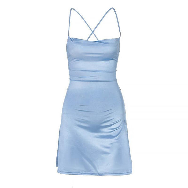Robe courte dos nu en satin uni à col bénitier et lacets | Robe tango rouge | Robe rave noire | Robe rave noire 
