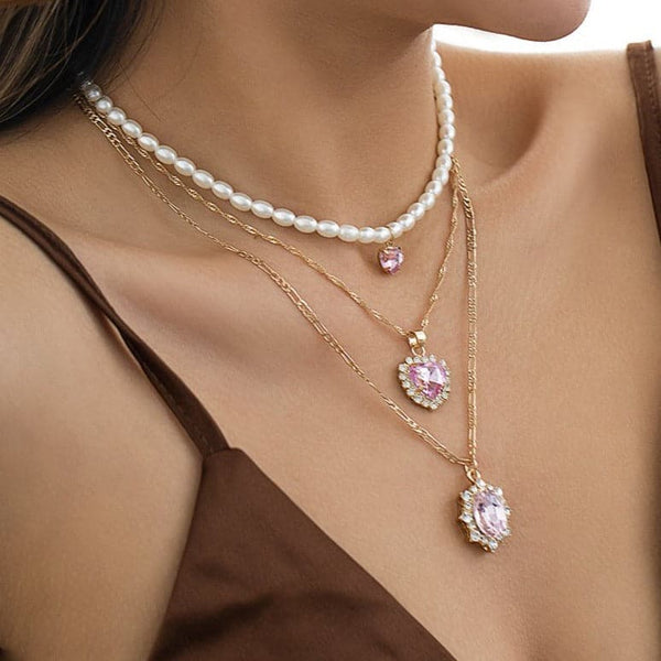 Collier ras du cou avec pendentif en fausses perles, 3 pièces 