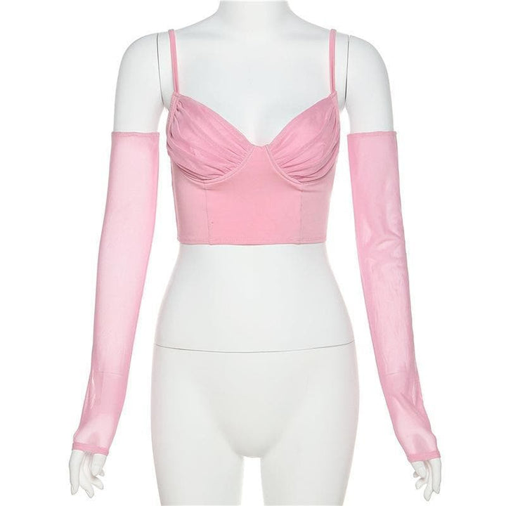 Heart neck ruched cami crop top - Halibuy
