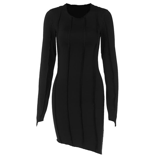 Stitch crewneck long sleeve solid mini dress  | red tango dress