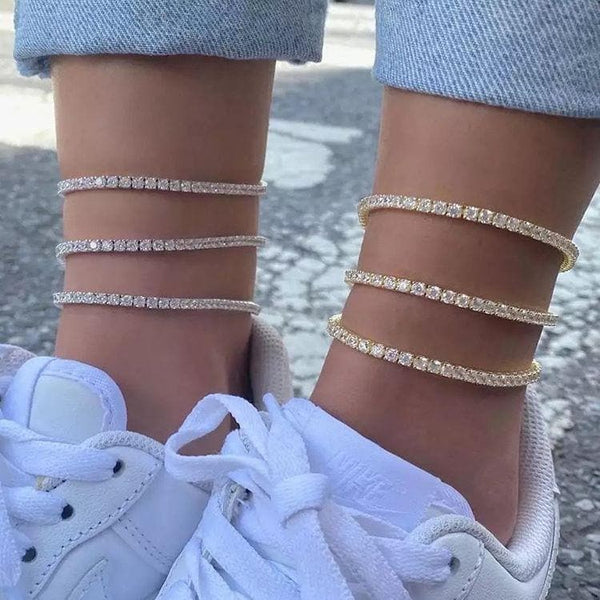 Bracelet de cheville à plusieurs couches de strass 