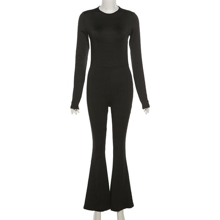 Crewneck lone sleeve open back flared jumpsuit - Halibuy