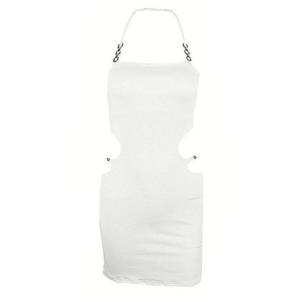 Mini-robe unie dos nu avec chaîne en métal et licou