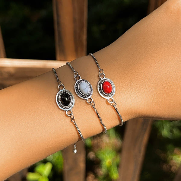Bracelet réglable en pierre multicolore 