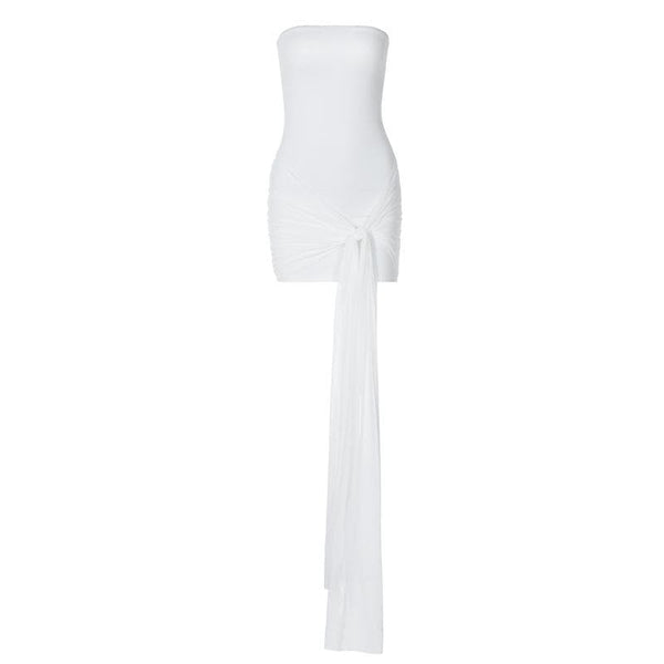 Mini-robe tube unie à dos nu en maille froncée et à nouer soi-même 