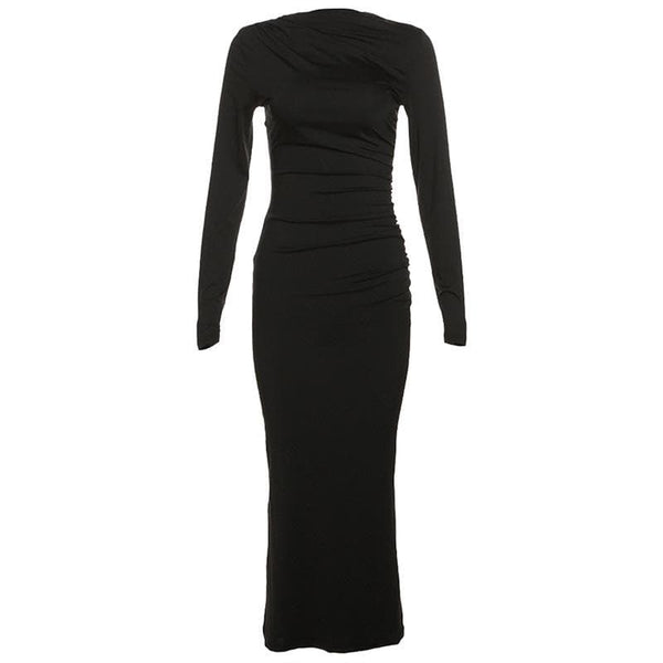 Robe longue zippée à manches longues et froncée | Robe tango rouge 
