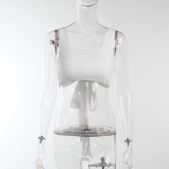 Self tie solid 2-way crop top - Halibuy