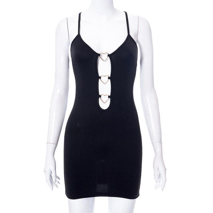 Heart ring hollow out cross back dress - Halibuy