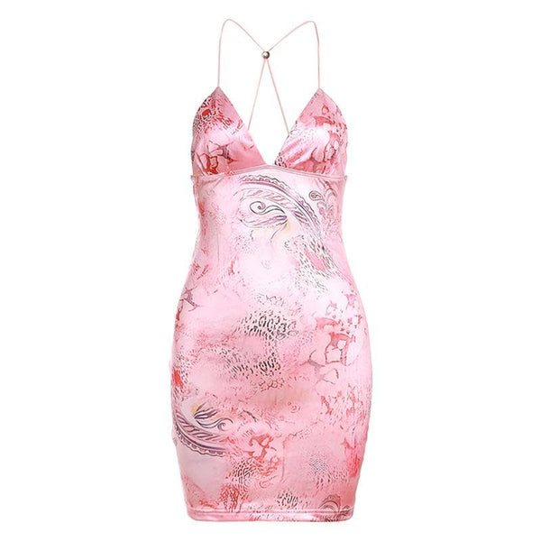 Robe courte à bretelles croisées dans le dos avec broderie papillon et col en V | Robe noire rave 