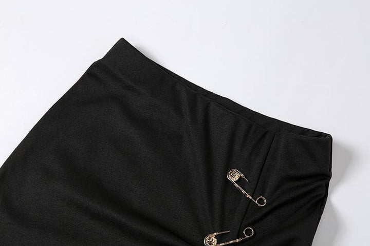 Solid high slit ruched pins midi skirt - Halibuy