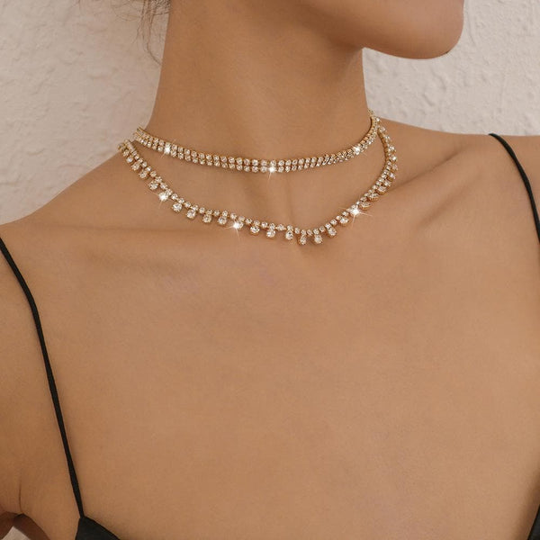 Collier ras du cou superposé en strass 