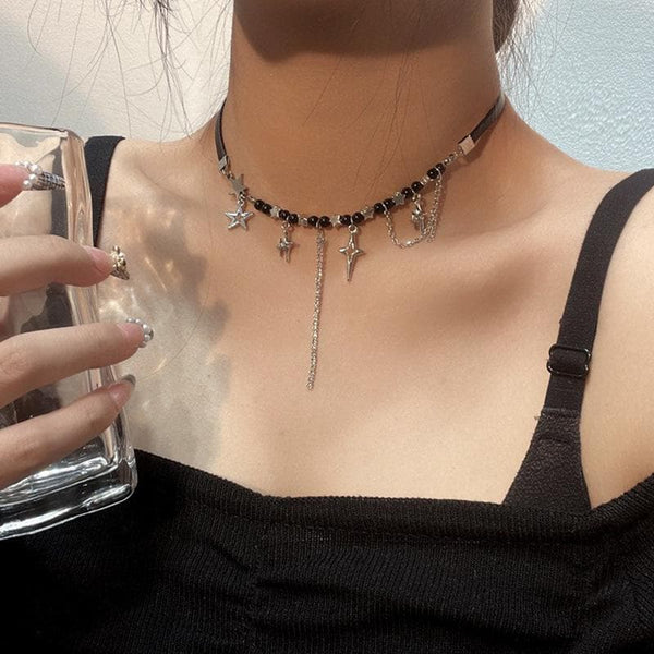 Collier ras du cou irrégulier en PU avec pendentif étoile 
